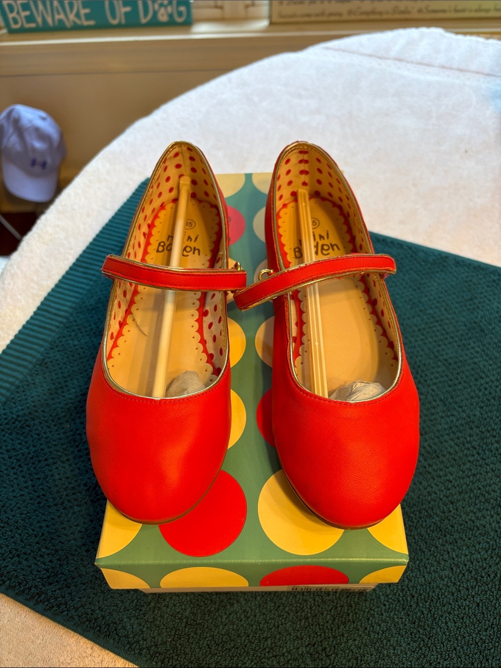 Mini Boden Leather Bright Red Girls' Mary Jane Shoes with Strap